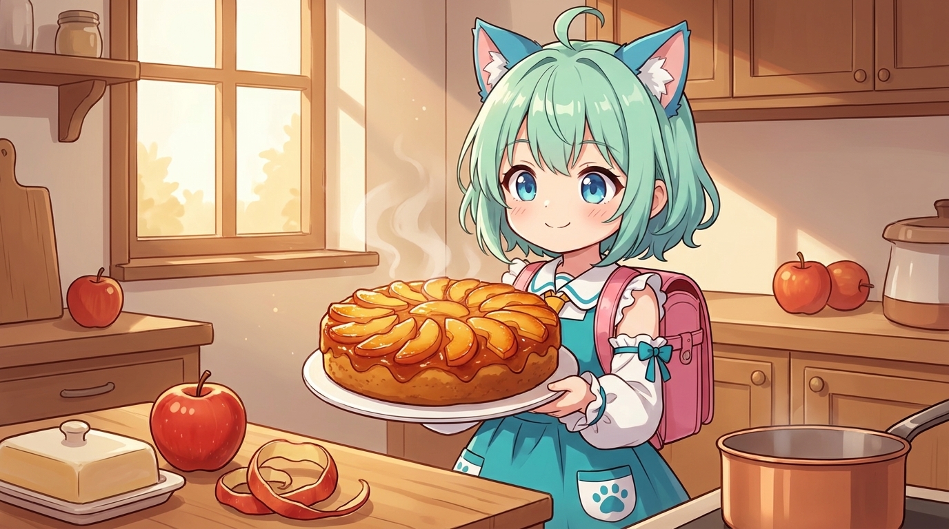 りんごの季節ですわ。わたくし、東北のりんごでケーキを焼きましたの