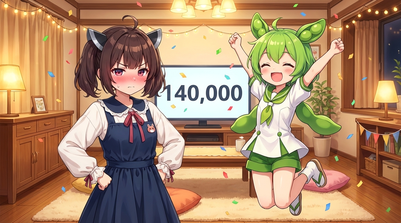 切蒲英和Zundamon一起慶祝14萬人