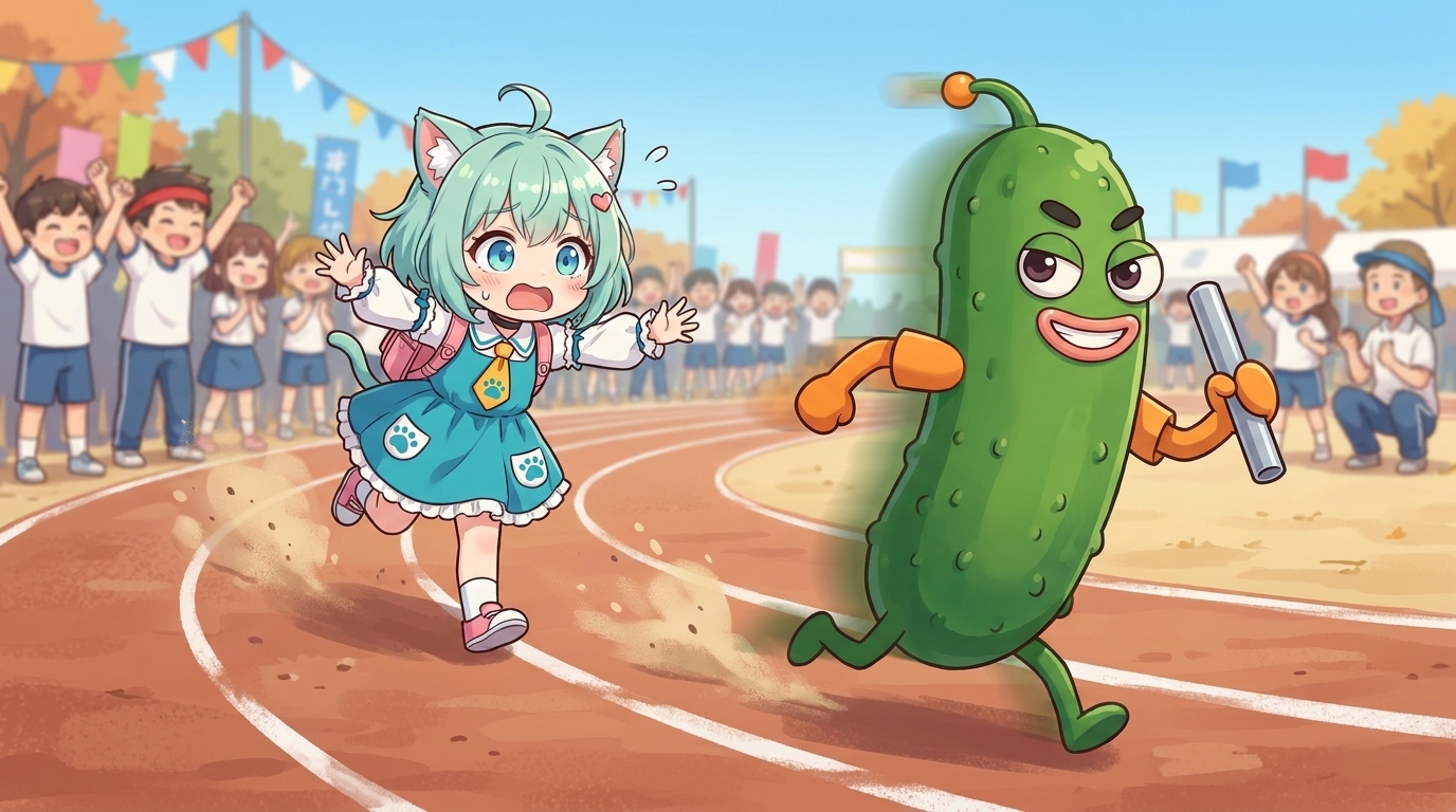 運動会のリレーで走るずんだユニオンのメンバーたち