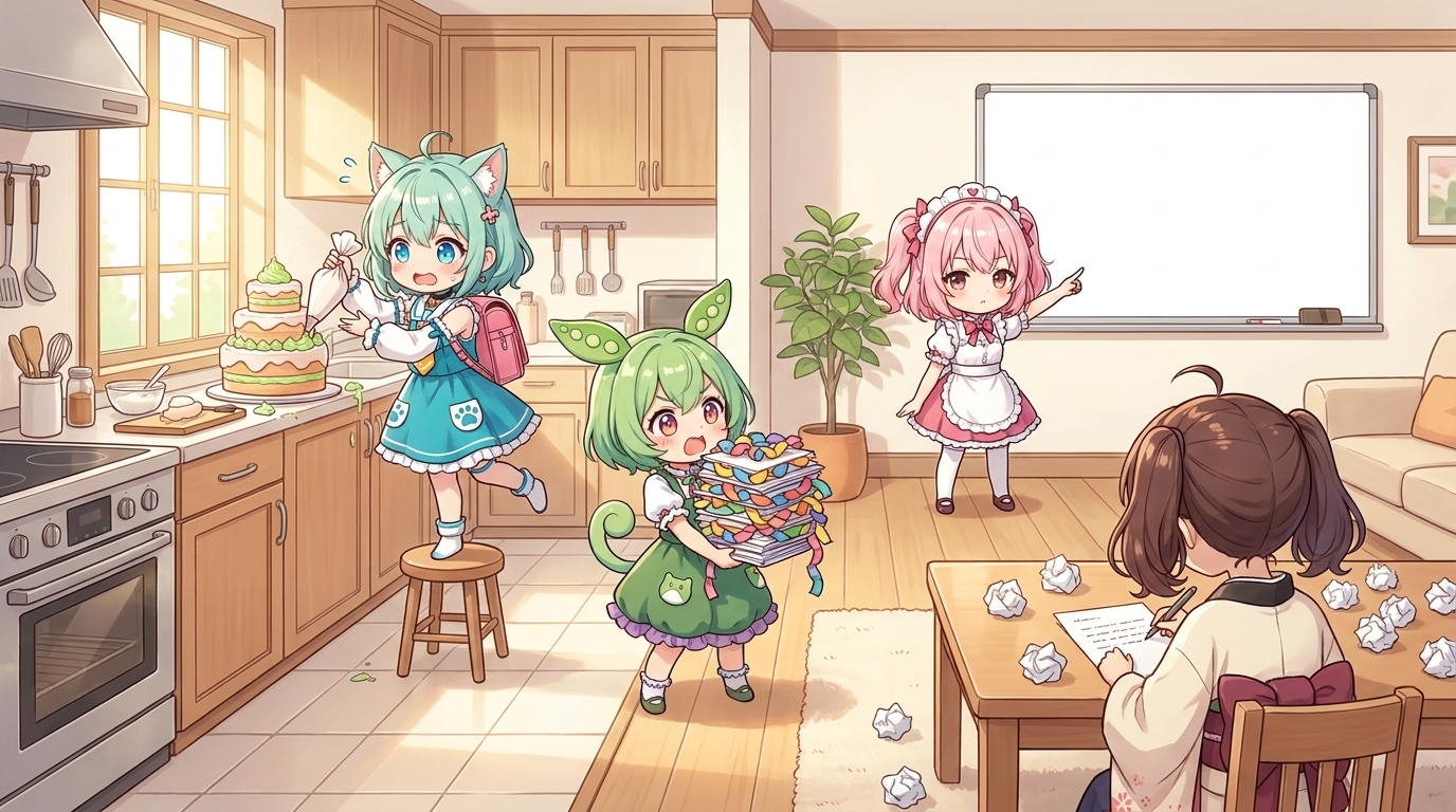 みんなでサプライズ誕生会を準備するずんだユニオンのメンバー